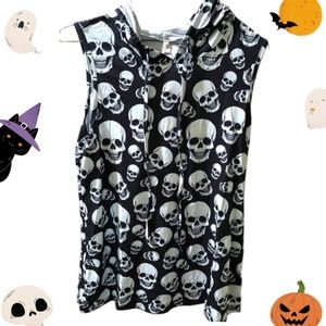 Sleeveless Hooded Skull Tee Shirt